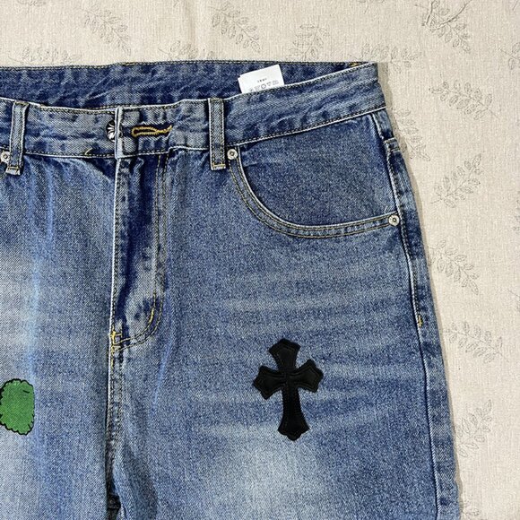 Chrome Hearts Cross Leather Embroidered Logo Jeans - Picture 2 of 8